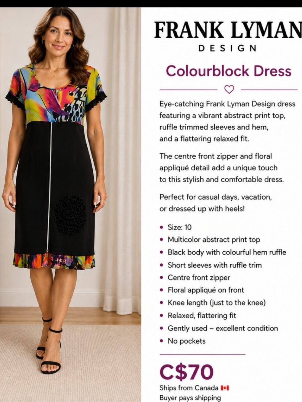 Frank Lyman Design Black Label with White Embroidery and Multicolor Trim